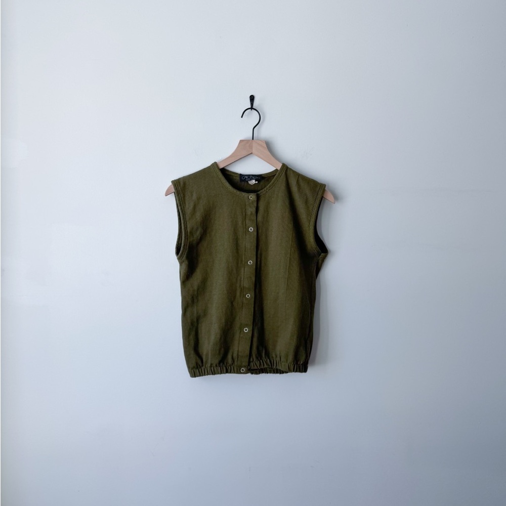 Olive Sleeveless Snap Top